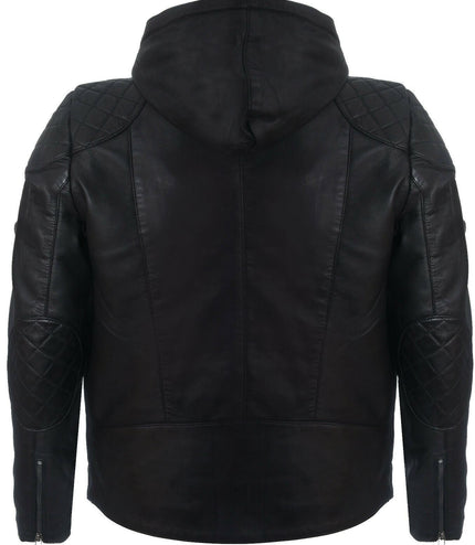 Mens Retro Hooded Leather Bomber Jacket-Zaria