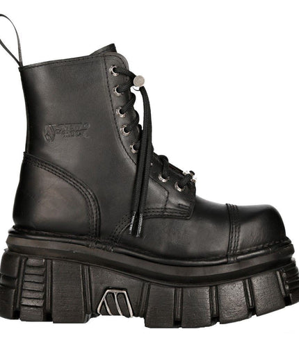 New Rock Black Leather Combat Tower Boots- M-NEWMILI083-S21