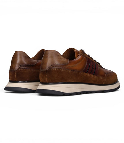 Bugatti Men's Tan Brown Leather Lace-Up Trainer Sneaker Shoes - Timon