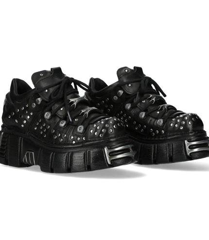 New Rock M-120Nr-C1 Black Leather Gothic Platform Ankle Boots