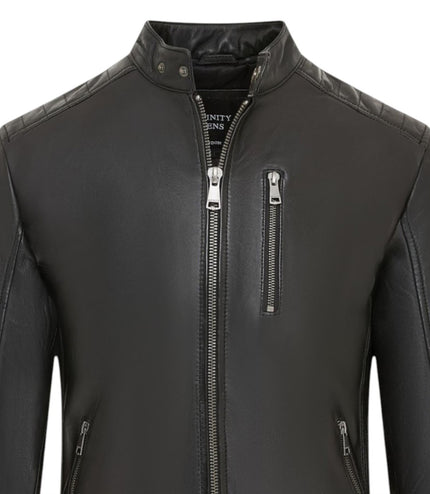 Men's Quilted Black Lamb Leather Biker Jacket - Formula