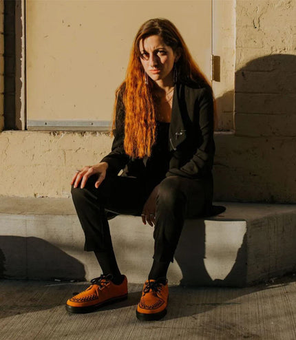 TUK Pointed Creeper Sneaker Orange Cow Suede Platform Shoes - A9182