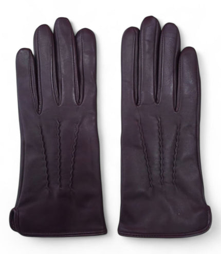 Womens Purple Italian Leather Winter Stitch Line Design Soft Wool Lining Gloves - L-GLV-301