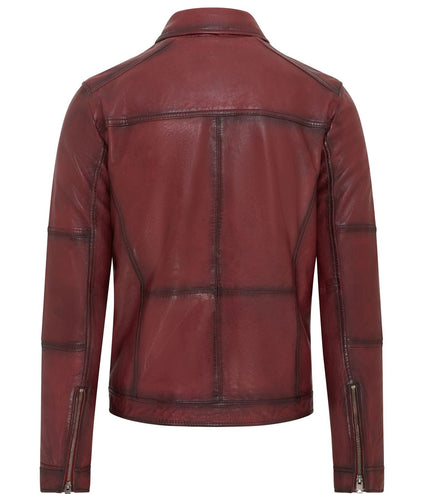 Men's Vintage Classic Short Soft Leather Biker Jacket - Ox Red