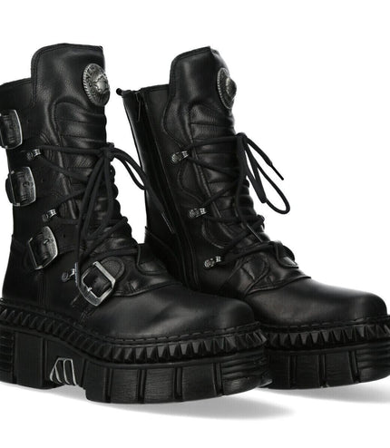 New Rock Mid-Calf Leather Platform Boots-WALL373-S6