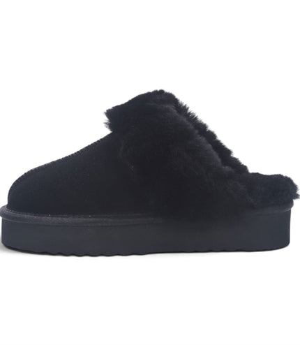 Womens Genuine Sheepskin Fur Mule Winter Slippers