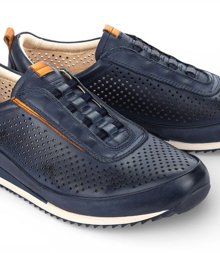 Pikolinos Men's Blue Leather Elastic Slip-on Sneaker Trainers Shoes - Liverpool