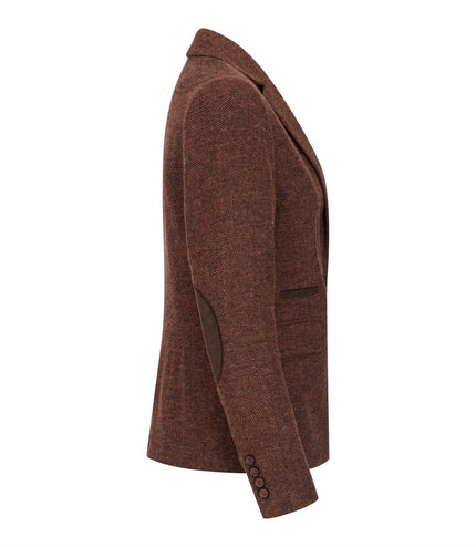 Women's Rust Brown Herringbone Wool Tweed Check Blazer