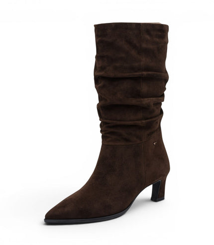 Tamaris Women's Mocca Brown Suede Mid-Calf Heeled Long Boots - 25308-47