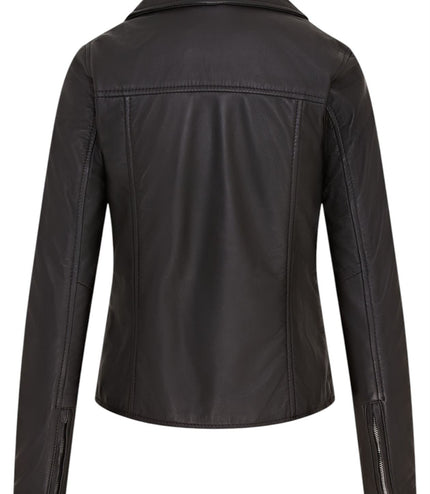 Women's Classic Brando Biker Leather Jacket - Broome - Black