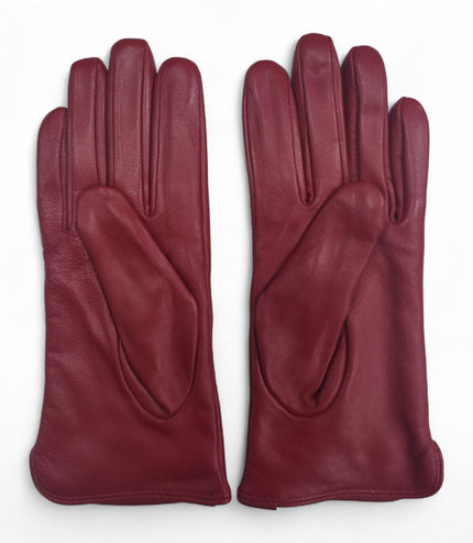 Womens Red Italian Leather Winter Stitch Line Design Soft Wool Lining Gloves - L-GLV-301