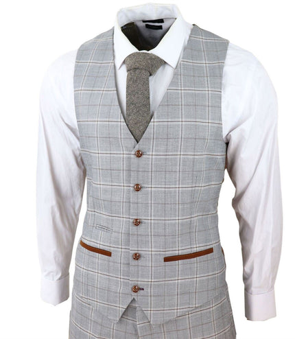 Mens Light Grey 3 Piece Velvet Trims Tailored Fit Suit