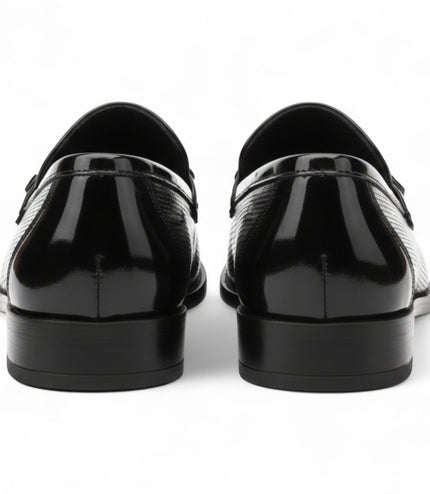 Mens Black Patent Faux Leather Formal Penny Loafers