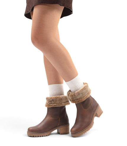 Panama Jack Women's Bark Brown Leather Waterproof Warm Heeled Boots - Piola B8