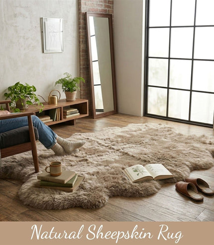 Genuine Sheepskin Mushroom Quad Natural Fluffy Silky Soft Real Wool Rug