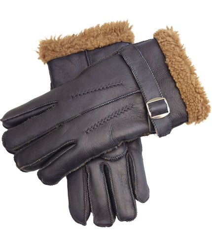 Infinity Leather Mens Brown Luxury Sheepskin Leather Gloves With Buckle