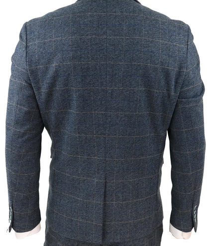 Mens 3 Piece Blue Tweed Check Vintage Suit