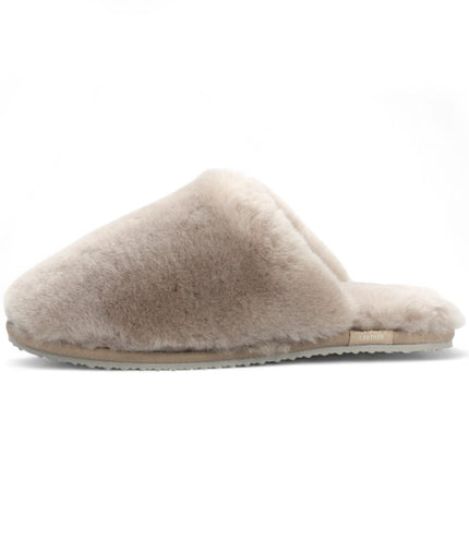 Women's Sheepskin Slippers Taupe Warm Winter Fur Mule - Aurora