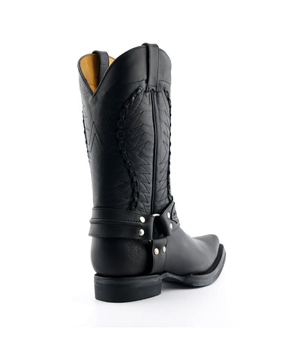 Grinders Mens Black Leather Cowboy Boot - Galveston