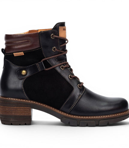 Pikolinos Women’s Black Leather Zip & Lace Up Heel Ankle Boots - San Sebastia