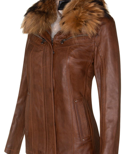 Womens Leather Parker Jacket-Arvada - Tan
