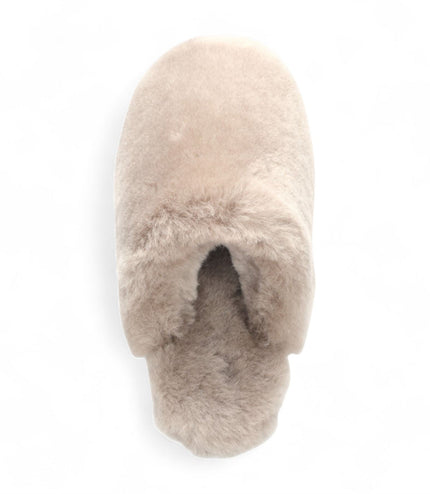 Women's Sheepskin Slippers Taupe Warm Winter Fur Mule - Aurora
