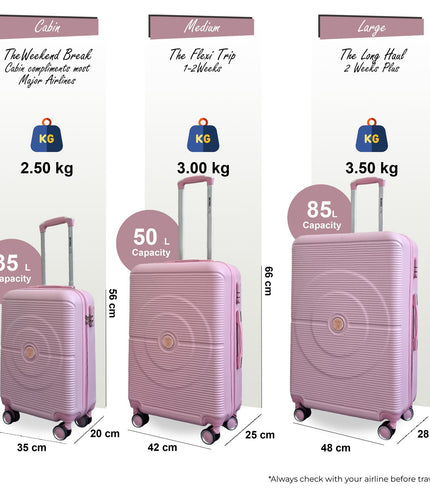Seto Set of 3 Hard Shell Suitcase in Pink