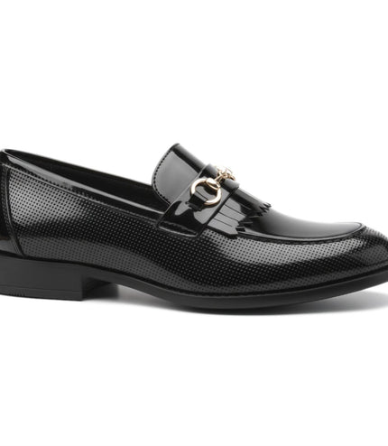 Mens Black Patent Faux Leather Formal Loafers Shoes