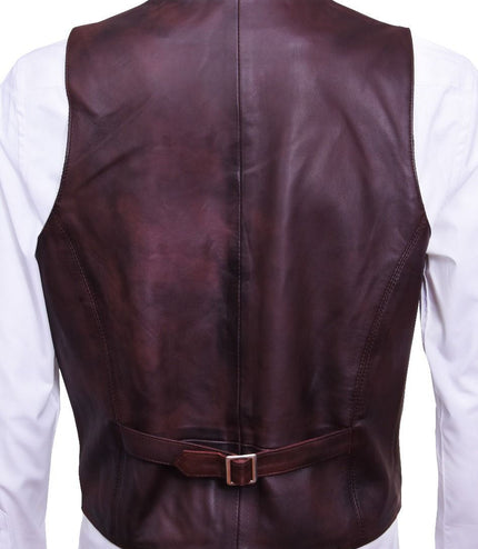Mens Classic Leather Waistcoat-Chester - Brown