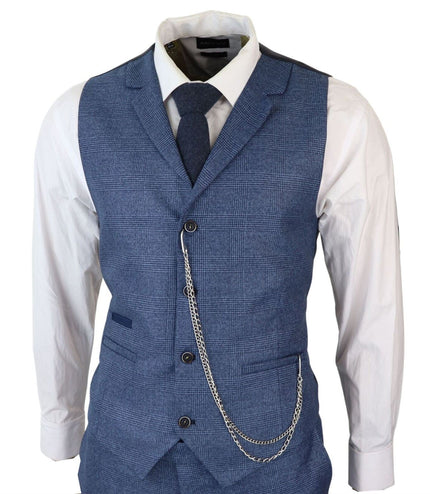 Men's 3 Piece Blue Prince Of Wales Check Suit