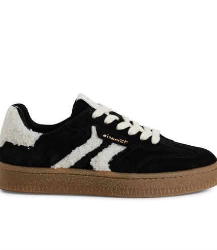 Tamaris Womens Black White Fur Suede Leather Fashion Lace Up Sneakers