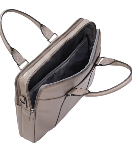 Genuine Leather Grey Laptop Business Briefcase Office Work Travel Bag - Sutton