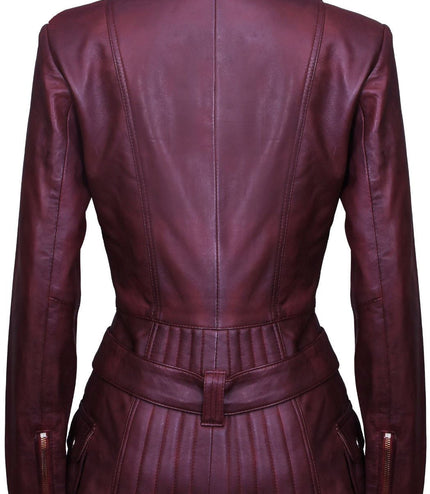 Womens Long Leather Biker Jacket-Quito - Brown