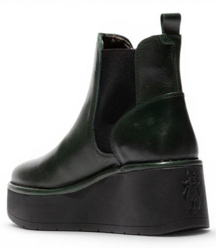 Fly London Womens Green Leather Chelsea Ankle Platform Boots - HELY268