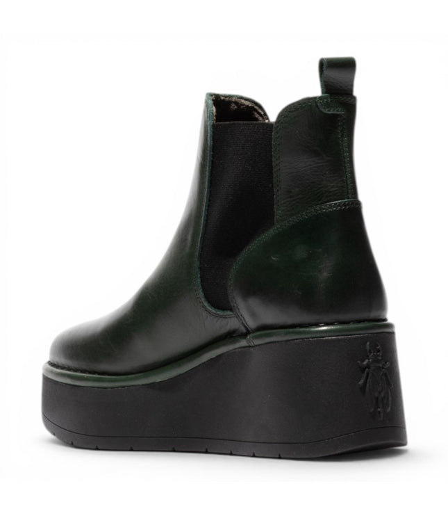 Fly London Womens Green Leather Chelsea Ankle Platform Boots - HELY268
