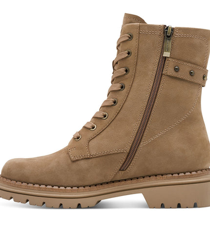 Tamaris Womens Fashion Camel Beige Leather Lace-Up Zip Combat Ankle Boots