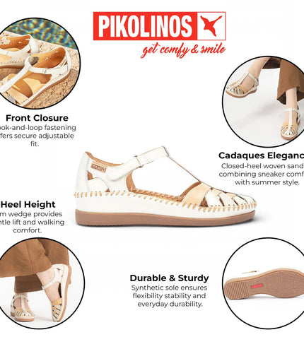 Pikolinos Women's White Leather Semi-Open Wedge Sandal Shoes - Cadaques