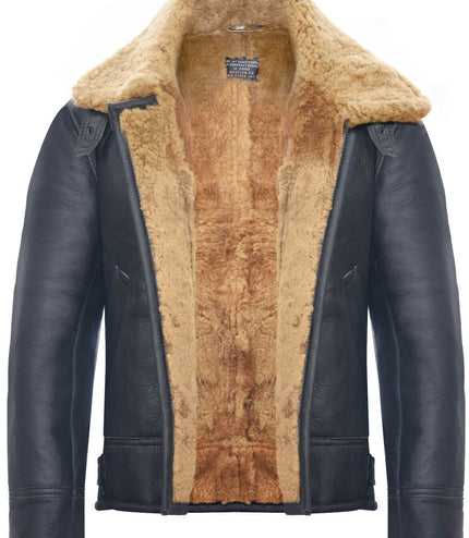 Mens B3 WW2 Leather Sheepskin Aviator Flying Jacket-Charleston - Brown Ginger