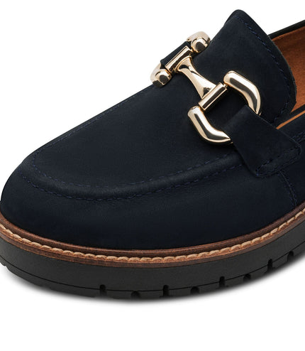 Tamaris Womens Navy Blue Leather Loafers Slip-On Platform Shoes