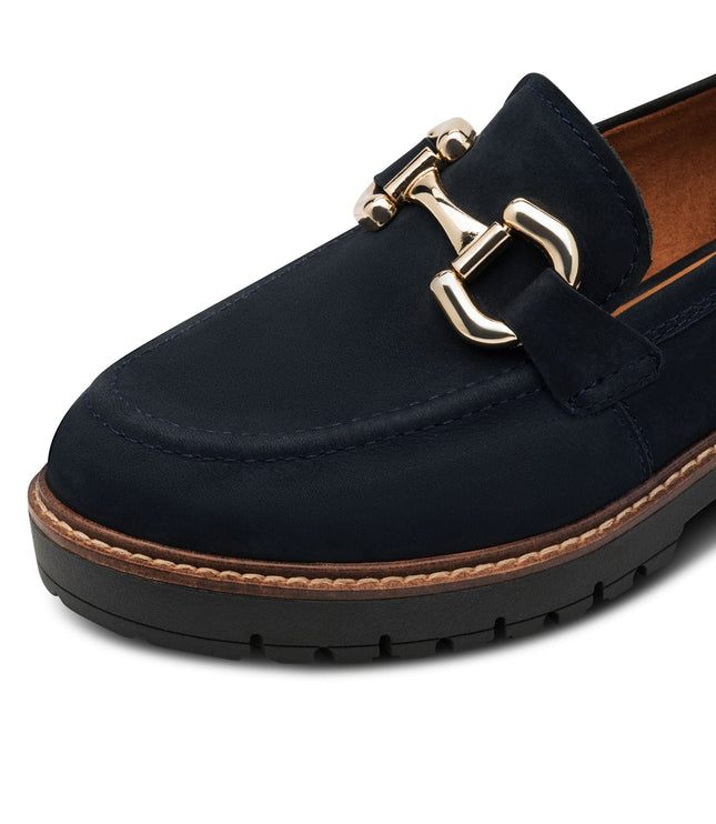 Tamaris Womens Navy Blue Leather Loafers Slip-On Platform Shoes