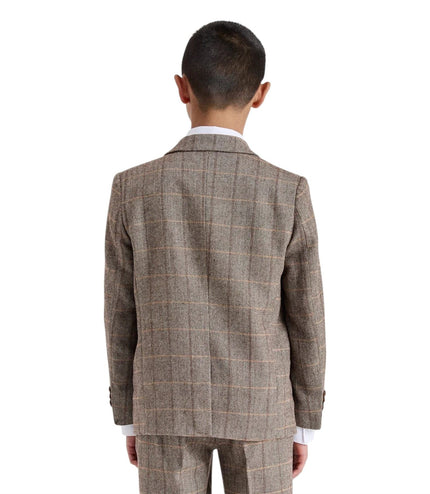 Boys Brown Tailored Fit Tweed 3 Piece Formal Suit - Harris