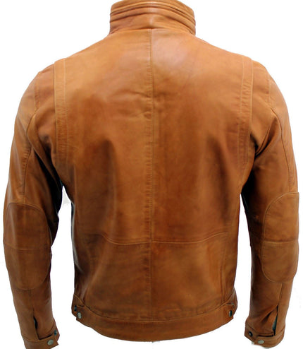 Mens Classic Leather Biker Jacket-Caracas - Tan
