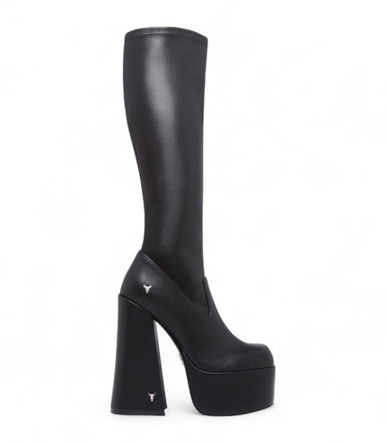 Windsorsmith Womens Black Knee-High Sock Platform Goth Heel Boots - Survival