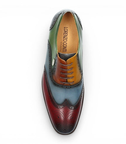 Lorenzo Conti Men's Black Burgundy Leather Brogue Oxford DressShoes - Antonin 01
