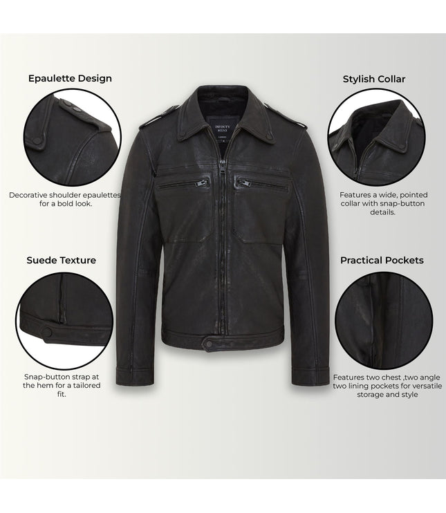 Men's Black Lamb Leather Biker Zipped Vintage Jacket