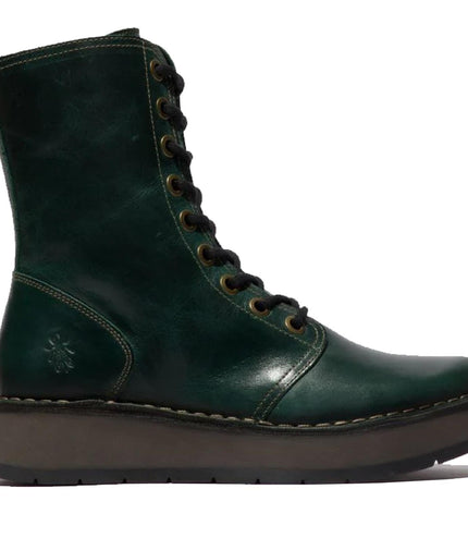 Fly London Womens Green Rami043 Casual Leather Lace-Up Ankle Dress Boots