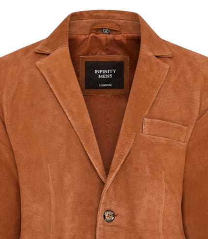 Mens Suede Blazer Jacket Soft Real Italian Leather Fitted Vintage Coat - Rust