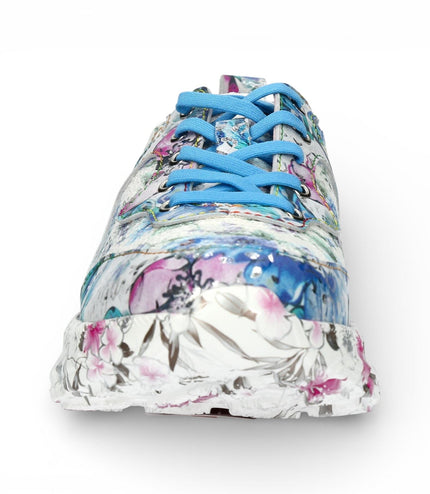 Laura Vita Women's Sofiao 07 Floral Leather Trainers Platform Sneaker Shoes - Blue