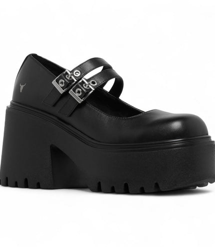Windsorsmith Womens Black Leather Chunky Platform Mary-Jane Heel Shoes - Lessons