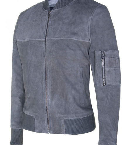 Mens Goat Suede MA-1 Bomber Jacket-Auckland - Grey